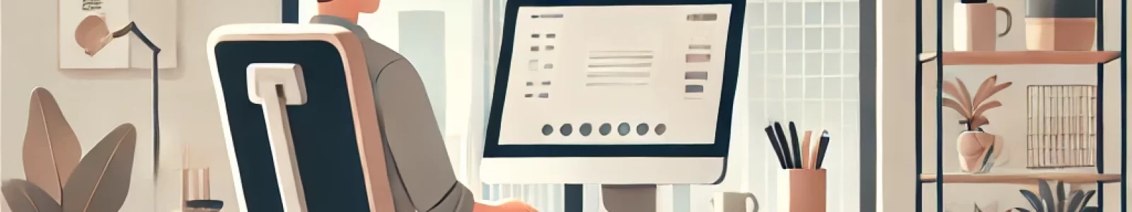 DALL·E 2025-01-03 16.58.08 - A modern and minimalist illustration of a home office setup. The scene features a worker seated in an ergonomic chair, using a computer on a neatly or